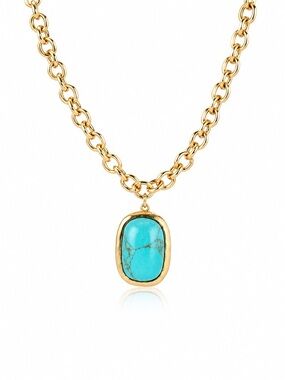 Gold Chain Necklace with Turquoise Pendant
